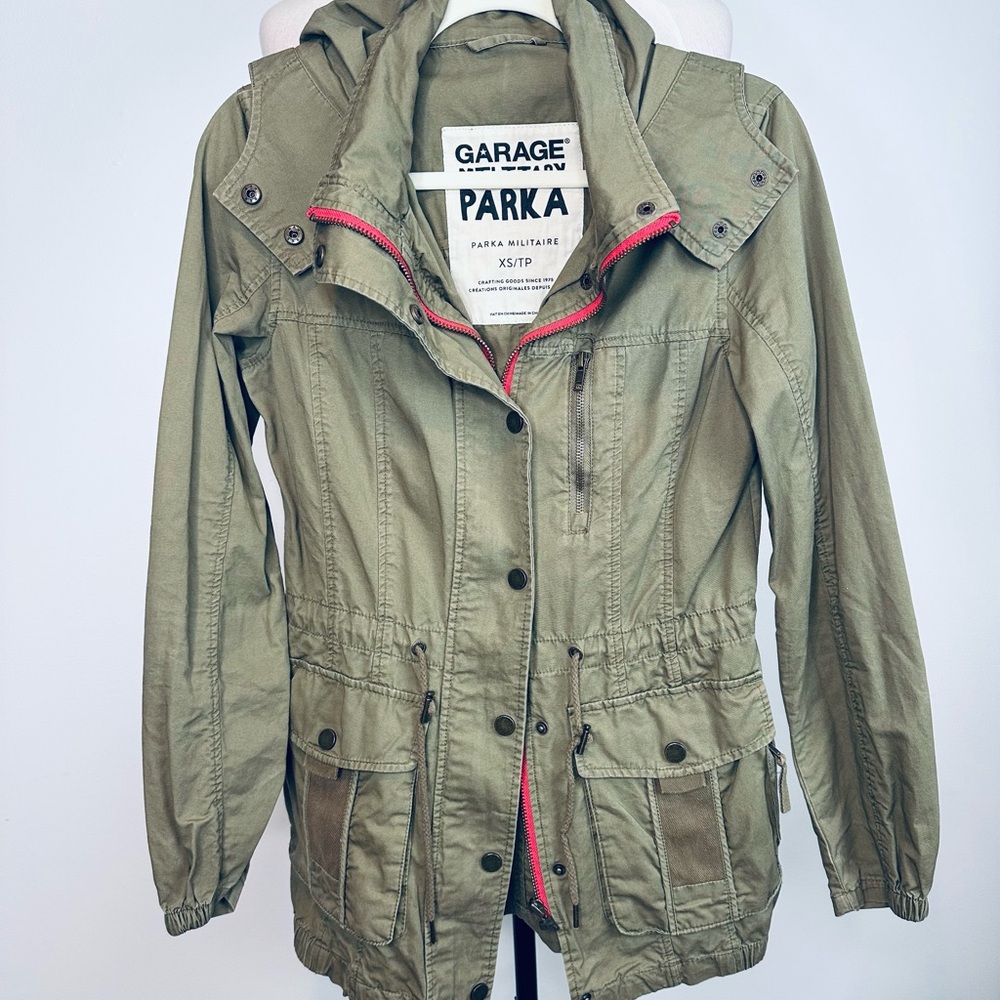 Women’s Jacket Garage Military Parka Utility XS Army Green Hooded EUC